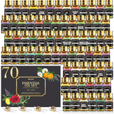 NESCCI 70-bottle essential oil set close-up showing variety for diffusers