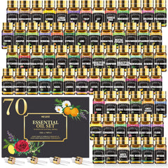 NESCCI 70-bottle essential oil set close-up showing variety for diffusers