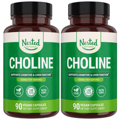 Nested Naturals Choline Bitartrate 500mg bottle front, highlighting high-potency cognitive support.
