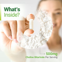 Nested Naturals Choline Bitartrate capsules inside bottle for easy daily dosing.