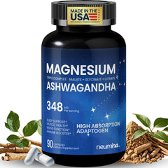 NEUMINA Magnesium Ashwagandha Complex bottle for daily use supports calm focus and relaxation.