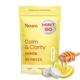 Neuro Calm and Clarity mints in honey lemon packaging for convenient calm on the go.