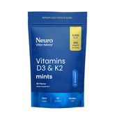 Neuro D3K2 mint packaging front, sugar-free wellness in a chew