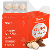 Neuro Energy & Focus Gum front view, cinnamon flavor, 54-count pack for on-the-go focus.