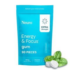 Neuro Energy & Focus Gum pack-shot showing peppermint flavor and energy on the go.
