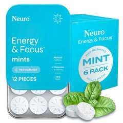 Neuro Energy & Focus Mints bottle shown for quick caffeine boost on the go