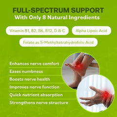 Neuro Health Nerve Support label shows B vitamins and ALA benefits.