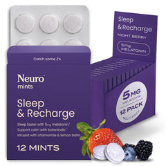 Neuro Sleep Meltaway Mints Night Berry packaging shown for travel-ready nightly support.