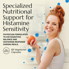 Neurobiologix Gut Histamine Support label closeup highlighting vitamin C and natural ingredients.