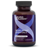 Neurobiologix Neuro Night Essentials bottle on a nightstand supports a calm wind-down.