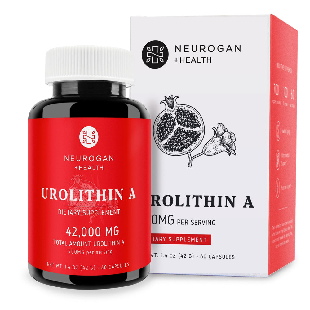 Neurogan Urolithin A bottle front shows the clean label for daily cellular wellness.