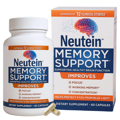 Neutein bottle on counter highlights a plant-based brain boost for daily focus.