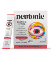 Neutonic Creatine Monohydrate strawberry lime stick packaging shows convenient single-serve packets for workouts.