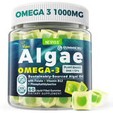 NEVISS algae omega3 gummies pack for daily omega-3 intake with no fishy aftertaste.