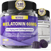 NEVISS antioxidant brain-support melatonin gummies bottle highlights high-dose nightly formula