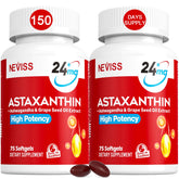 NEVISS astaxanthin softgels bottle view highlighting 24 mg potency for daily support.