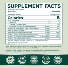 Neviss Calcium Gummies bottle closeup showing algae-derived calcium.