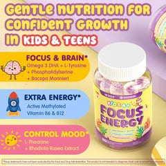 NEVISS Kids Focus Gummies pour from jar into spoon for quick dosing.