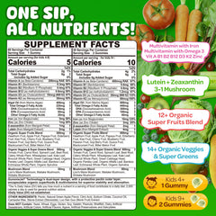 NEVISS Kids Super Greens bottle back — allergen-free formula with organic fruits and vegetables.