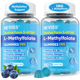 NEVISS L-Methylfolate gummies bottle closeup for sugar-free daily focus support.