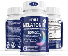 NEVISS melatonin 50 mg bottle front view for easy nightly use