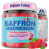 NEVISS saffron-magnesium-omega3 gummies for kids bottle promoting calm focus.