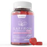 NEVISS saffron gummies bottle showing premium mood support for daily routines