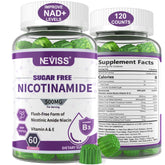 NEVISS sugar-free nicotinamide gummies bottle front for easy daily energy support.