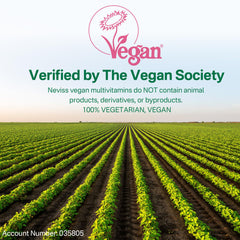 NEVISS label detail highlights Vegan Society certification and clean ingredients.