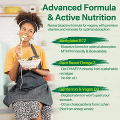 NEVISS omega-3 DHA image emphasizes plant-based heart and brain support.