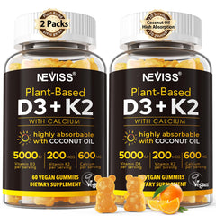 NEVISS vitamin D3K2 calcium gummies bottle front supports bone health daily