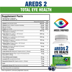 NEW AGE AREDS 2 bottle label emphasizes bilberry and grape seed ingredients for eye wellness.