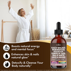 NEW AGE Black Walnut Wormwood Cleanse Drops bottle pour showing easy dosing