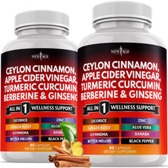 New Age Ceylon Cinnamon capsules in a bottle for balanced digestive support