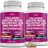 NEW AGE Collagen Pills bottle front emphasizes hair and nail support.