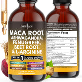 NEW AGE Maca-root liquid drops bottle with Ashwagandha for daily energy support.