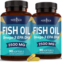 NEW AGE Omega 3 fish oil bottle promotes everyday joint and brain support