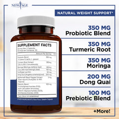 NEW AGE Pro Optimize bottle side view showing portable probiotic capsules.