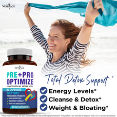 NEW AGE Pro Optimize capsules closeup highlighting 70B CFU blend.