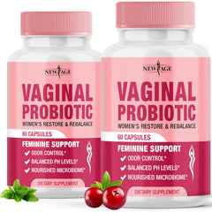 New Age Vaginal Probiotics bottle front supports daily pH balance.