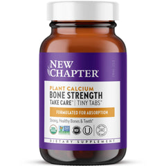 New Chapter calcium bottle front showing plant-based formula for bone support