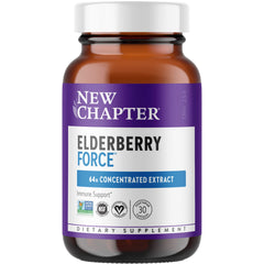 New Chapter Elderberry Force bottle front showing capsules for year-round immune support.