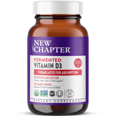 New Chapter fermented vitamin D3 bottle pour supporting daily immune and bone health.