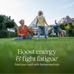 New Chapter Iron tablets daily-dose close-up highlights non-constipating formula.