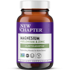 New Chapter Magnesium-Selenium-Zinc bottle supports active recovery and electrolyte balance.