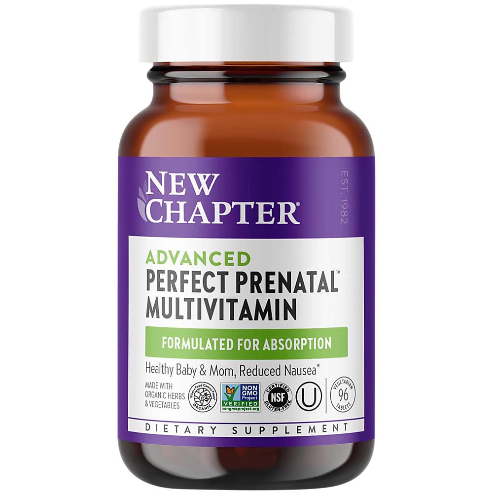 New Chapter Perfect Prenatal bottle close-up highlighting organic ingredients for daily wellness