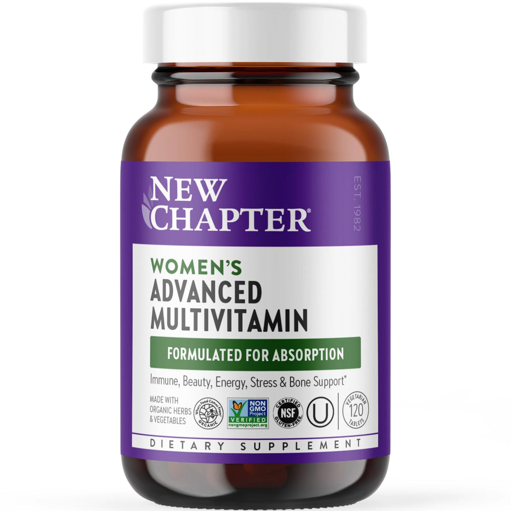 New Chapter Women's Multivitamin bottle front with whole-food formula for daily wellness.