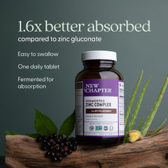 New Chapter zinc supplement label graphic emphasizes quality and certifications.