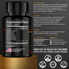 New Elements Magnesium 10X Complex capsules poured from bottle show diverse mineral blend.