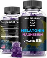 New Elements Melatonin Gummies bottle with natural grape flavor for a calm bedtime routine.